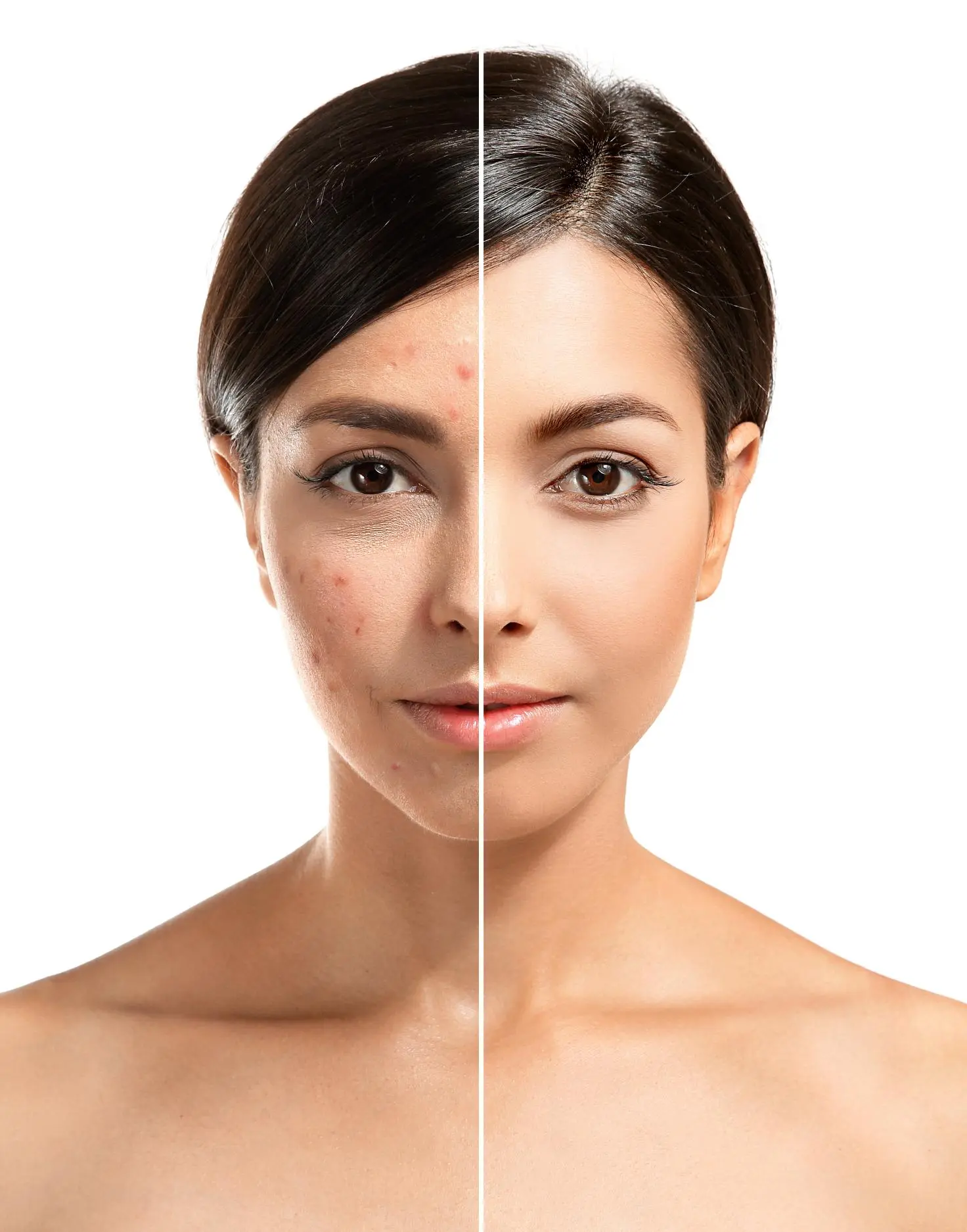 a woman with a comparison of her skin